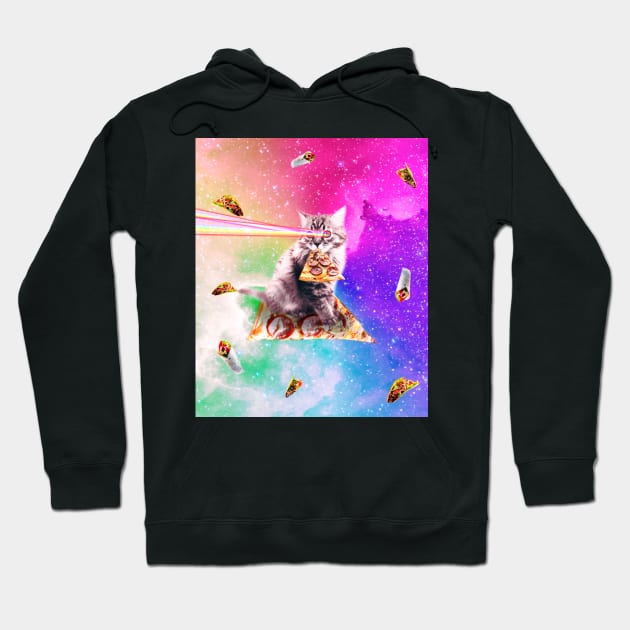 Outer Space Pizza Cat - Rainbow Laser, Taco, Burrito Hoodie by Random Galaxy